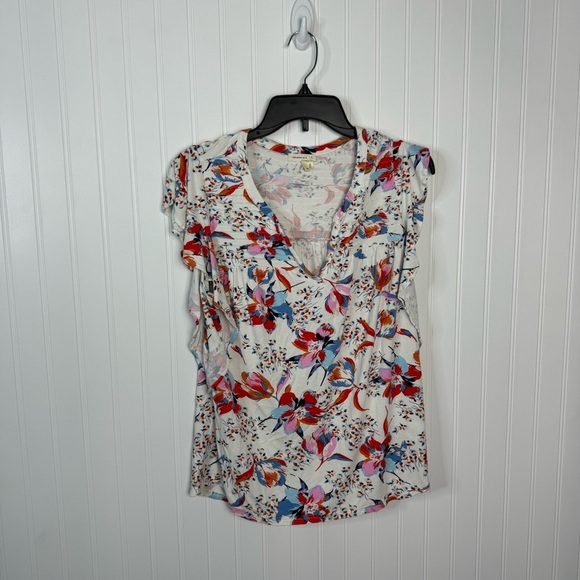 Anthropologie Top XS Meadow Rue Floral Ridge Yoke Flutter Sleeve Boho Summer - Picture 2 of 7